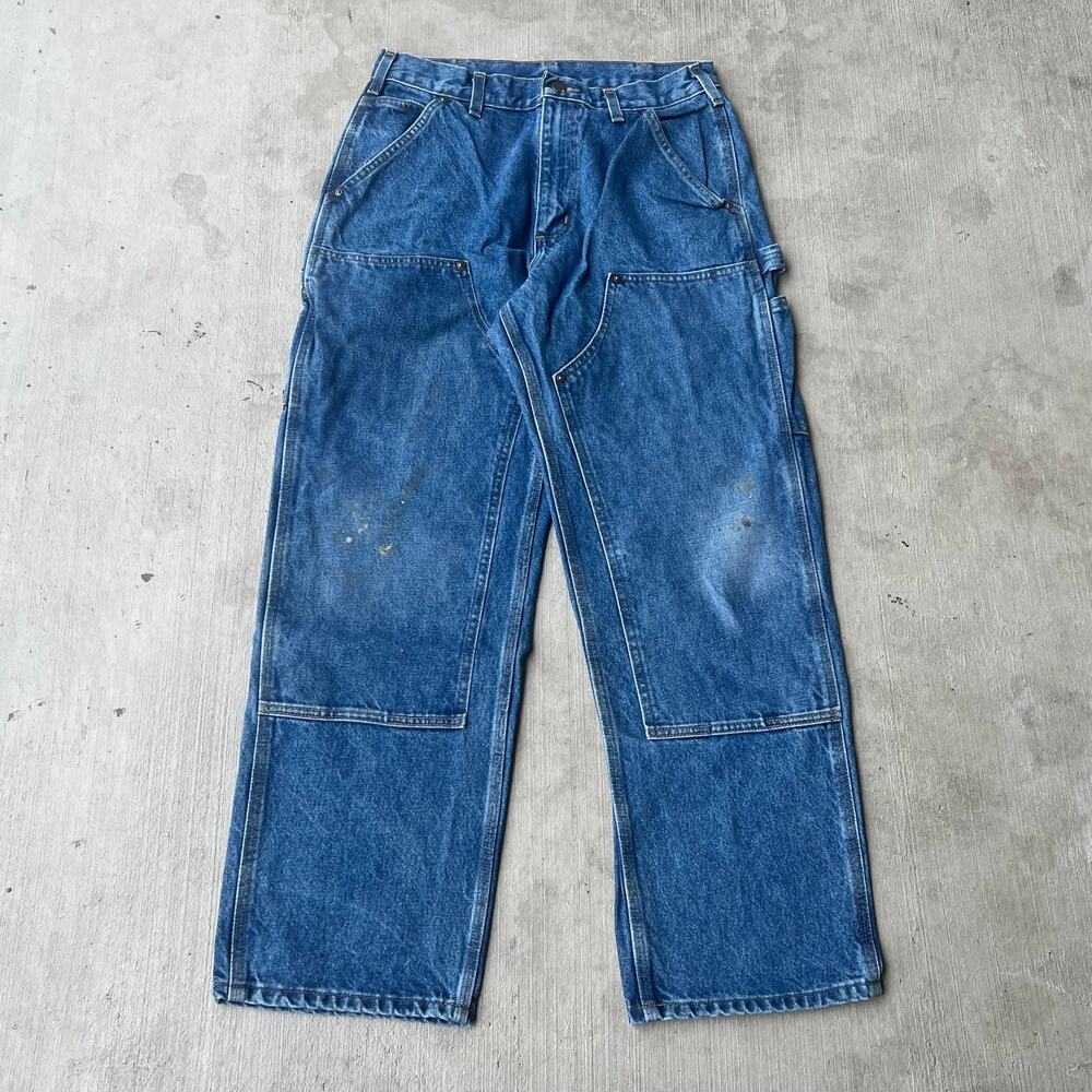Carhartt blue denim jeans double knee work wear carpenter pants